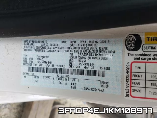 3FADP4EJ1KM108977 фото 2