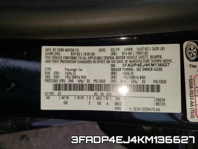 3FADP4EJ4KM136627 фото 2
