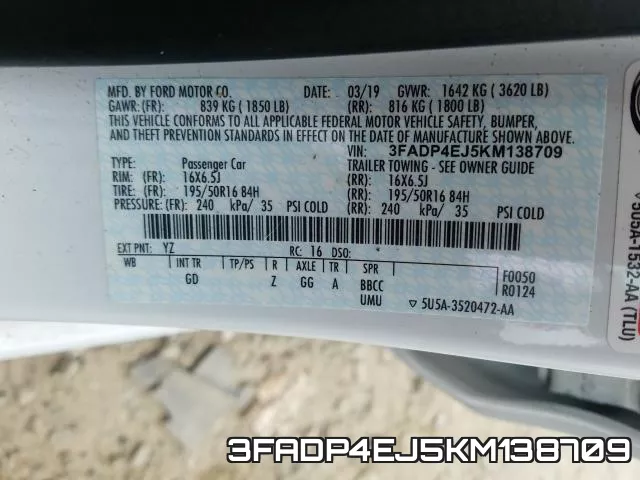 3FADP4EJ5KM138709 фото 2