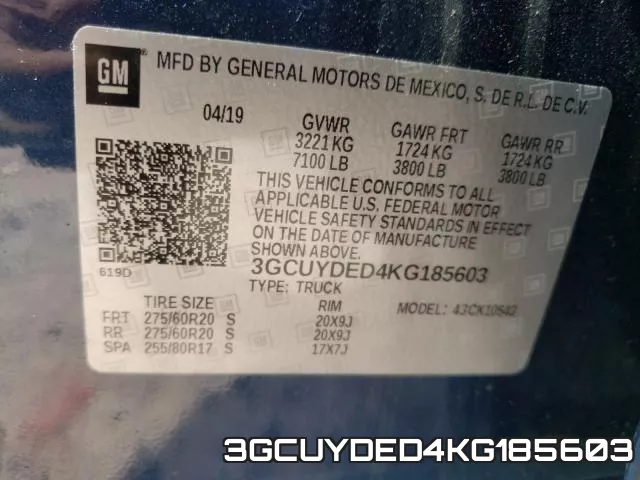3GCUYDED4KG185603 фото 2