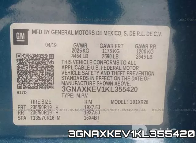 3GNAXKEV1KL355420 фото 10