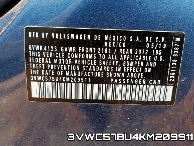 3VWC57BU4KM209911 фото 2