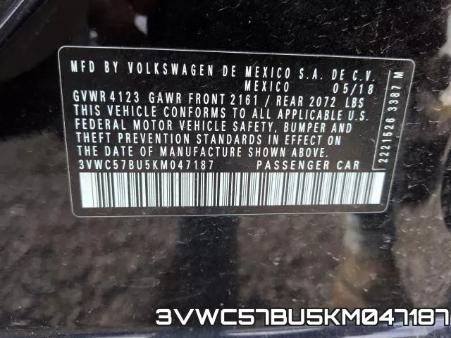 3VWC57BU5KM047187 фото 2