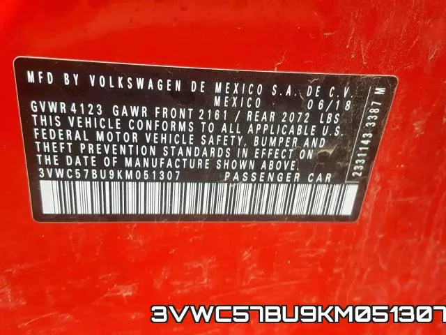 3VWC57BU9KM051307 фото 2
