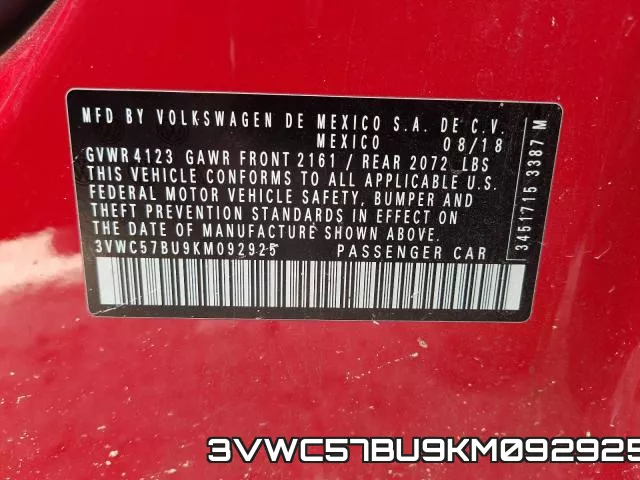 3VWC57BU9KM092925 фото 2