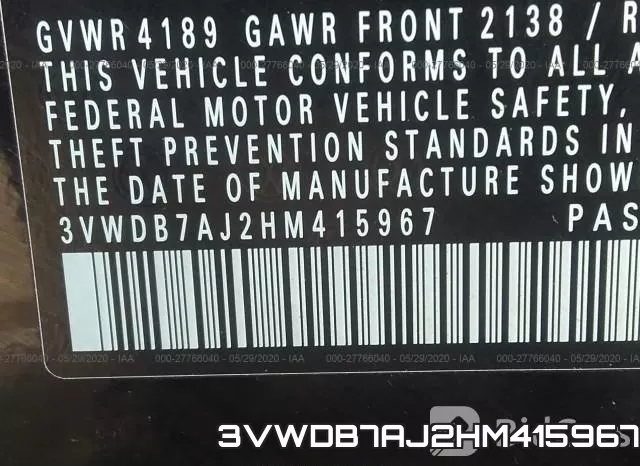 3VWDB7AJ2HM415967 фото 10