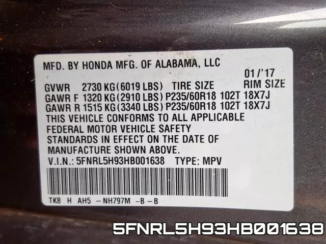 5FNRL5H93HB001638 фото 2