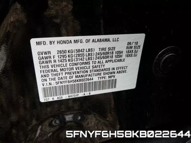 5FNYF6H58KB022644 фото 2