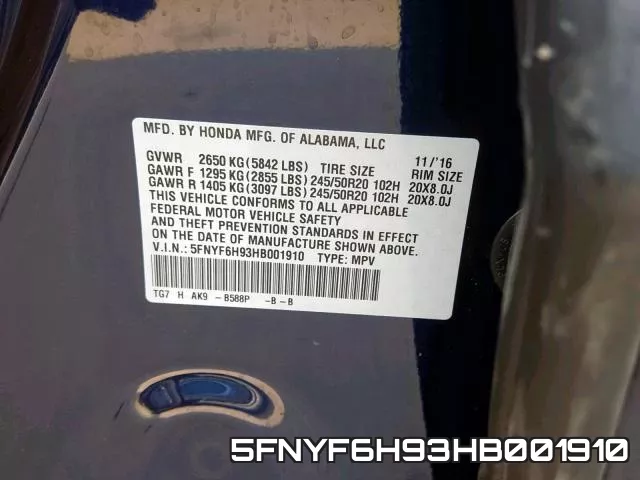 5FNYF6H93HB001910 фото 2