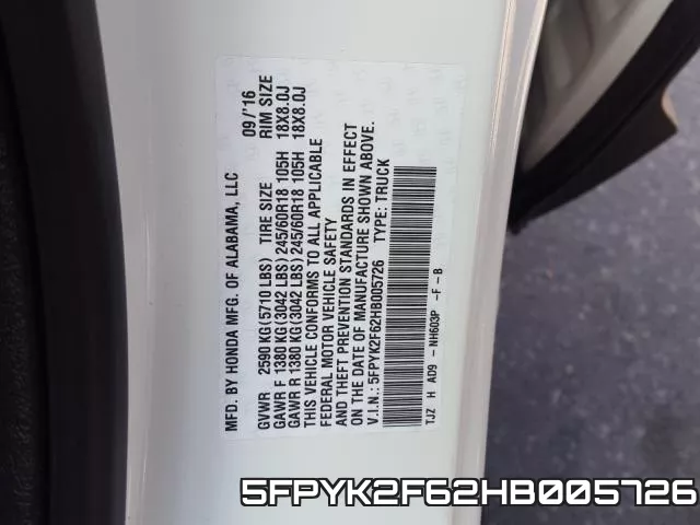 5FPYK2F62HB005726 фото 2