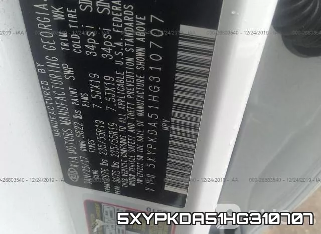 5XYPKDA51HG310707 фото 10
