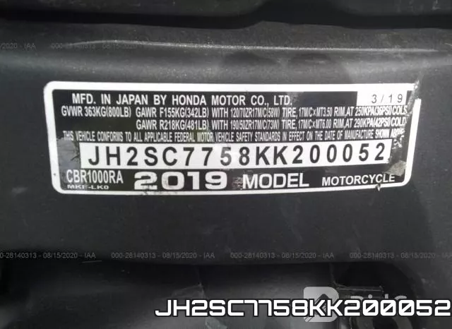 JH2SC7758KK200052 фото 2