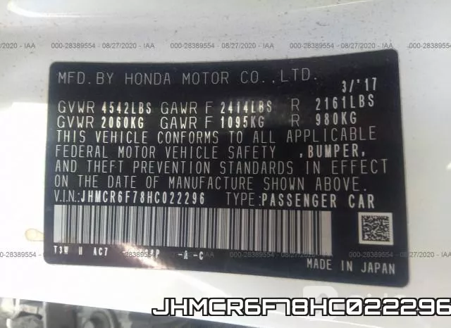 JHMCR6F78HC022296 фото 10