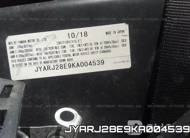 JYARJ28E9KA004539 фото 2
