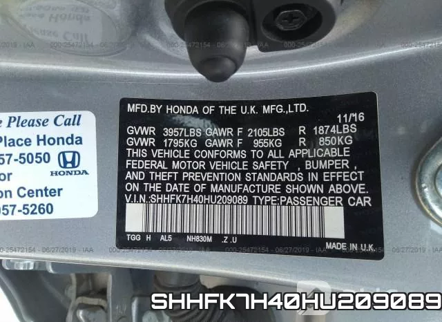 SHHFK7H40HU209089 фото 10