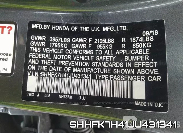 SHHFK7H41JU431341 фото 10