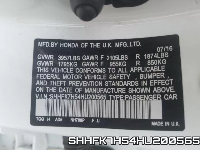 SHHFK7H54HU200565 фото 2