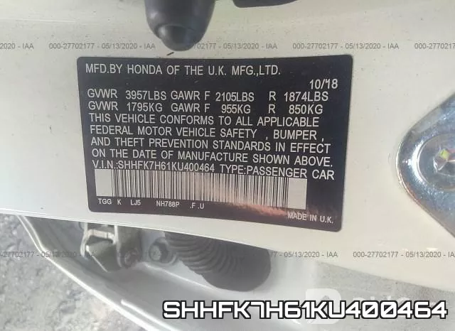 SHHFK7H61KU400464 фото 10