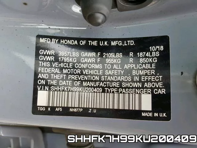 SHHFK7H99KU200409 фото 2