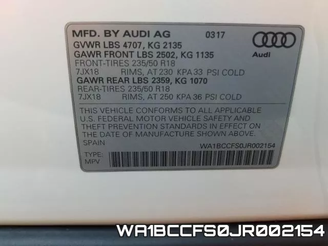 WA1BCCFS0JR002154 фото 2