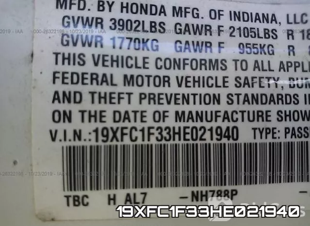 19XFC1F33HE021940 фото 10