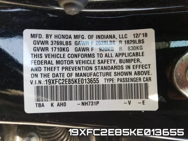 19XFC2E85KE013655 фото 2