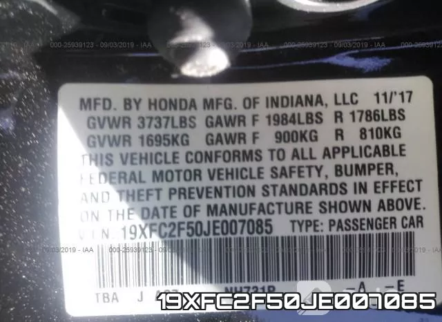 19XFC2F50JE007085 фото 10