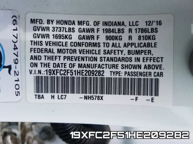 19XFC2F51HE209282 фото 2