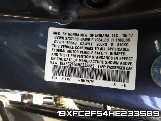 19XFC2F54HE233589 фото 2
