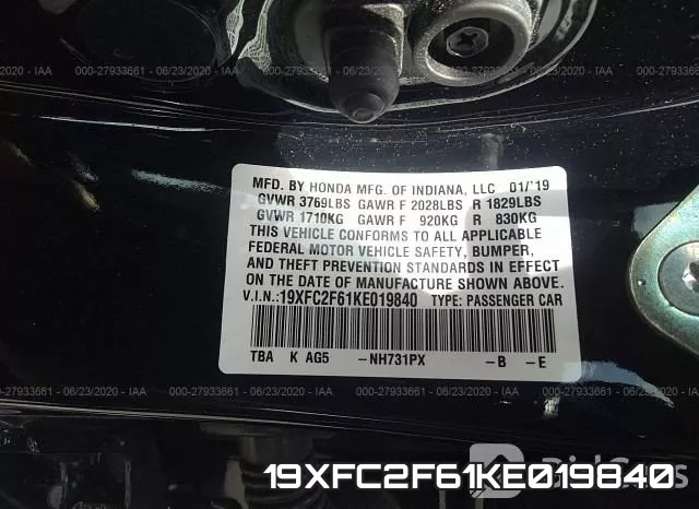 19XFC2F61KE019840 фото 10