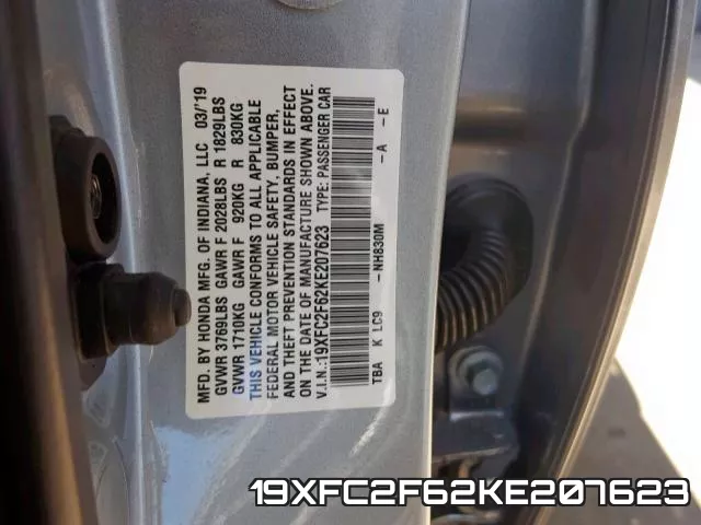 19XFC2F62KE207623 фото 2