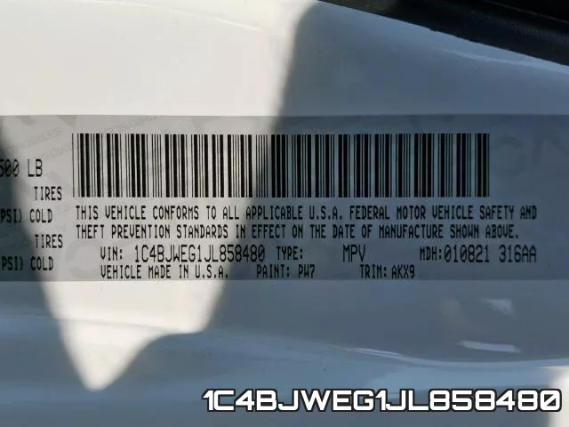 1C4BJWEG1JL858480 фото 2