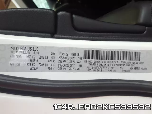 1C4RJEAG2KC533532 фото 2