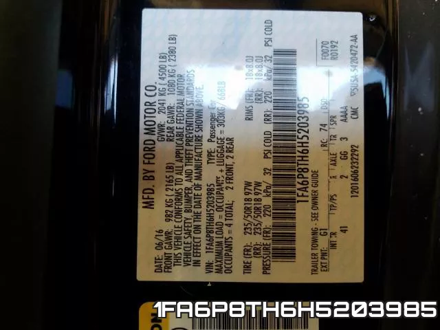 1FA6P8TH6H5203985 фото 2