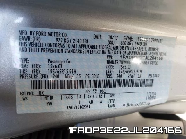 1FADP3E22JL204166 фото 2