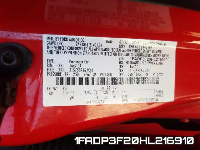 1FADP3F20HL216910 фото 2