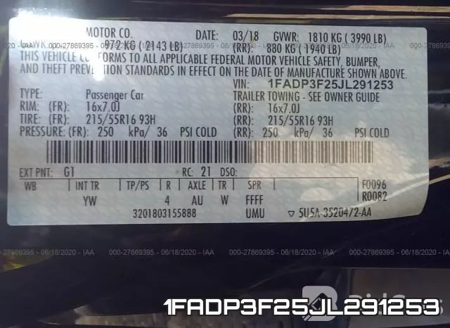 1FADP3F25JL291253 фото 10
