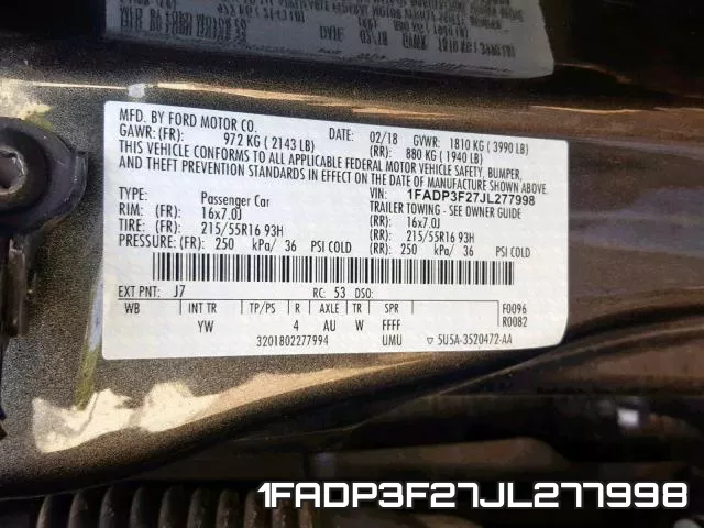 1FADP3F27JL277998 фото 2