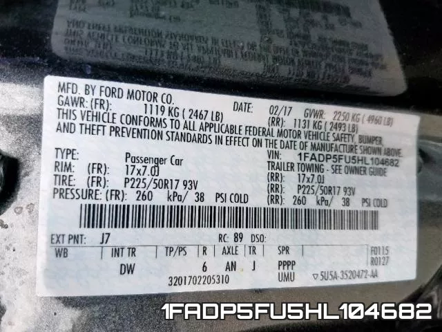 1FADP5FU5HL104682 фото 2