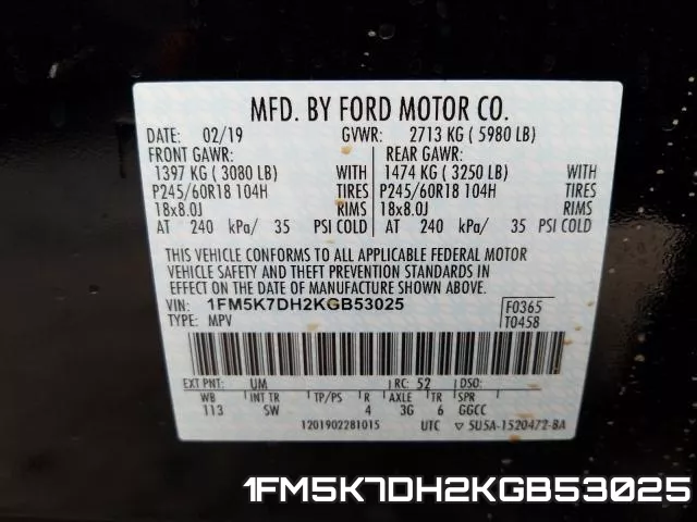 1FM5K7DH2KGB53025 фото 2
