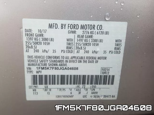 1FM5K7F80JGA04608 фото 2