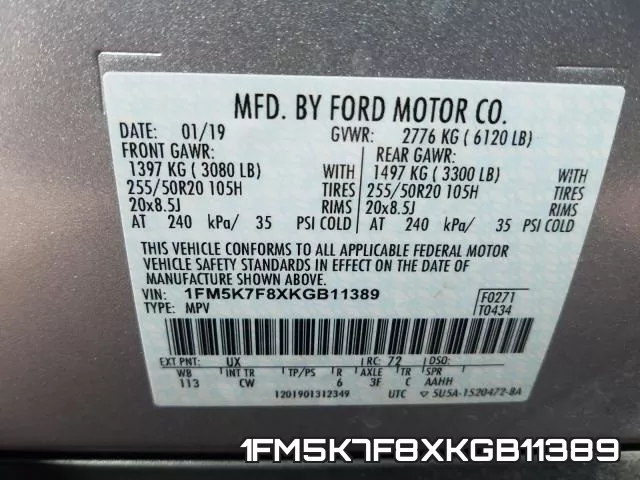 1FM5K7F8XKGB11389 фото 2