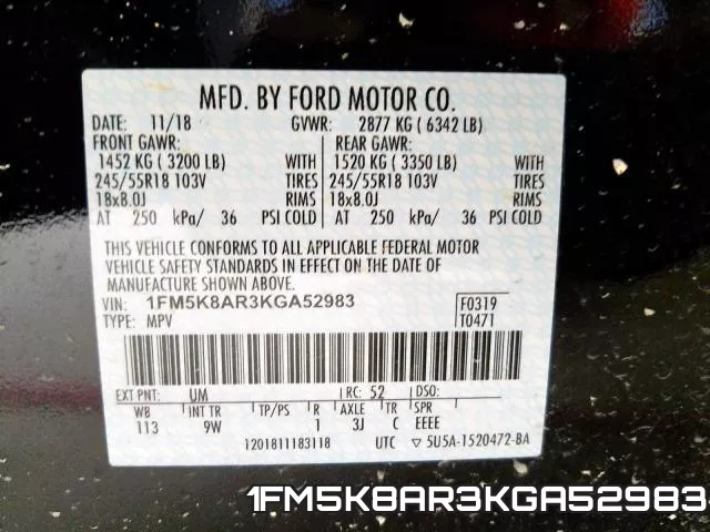 1FM5K8AR3KGA52983 фото 2