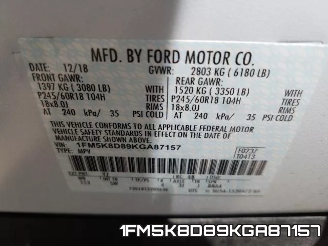 1FM5K8D89KGA87157 фото 2