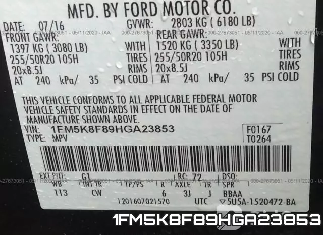1FM5K8F89HGA23853 фото 10