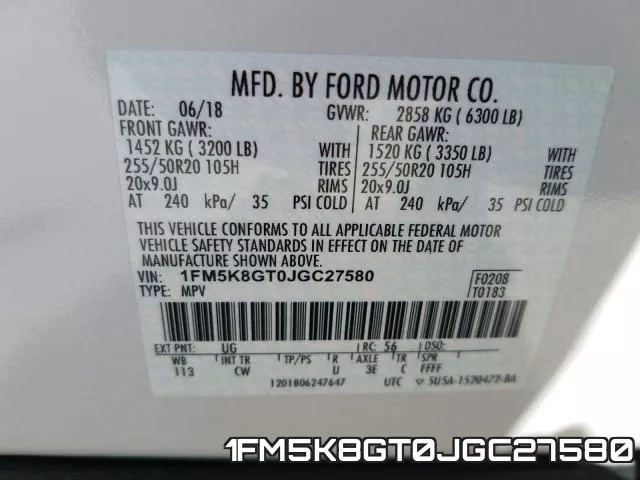 1FM5K8GT0JGC27580 фото 2