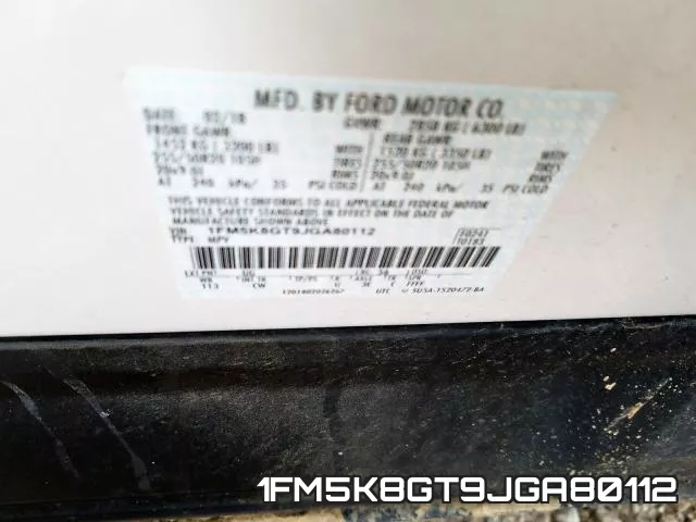 1FM5K8GT9JGA80112 фото 2