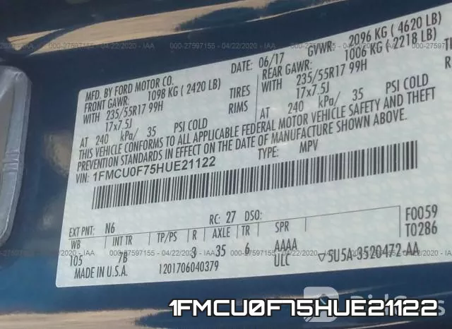 1FMCU0F75HUE21122 фото 10