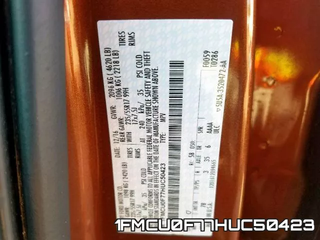 1FMCU0F77HUC50423 фото 2