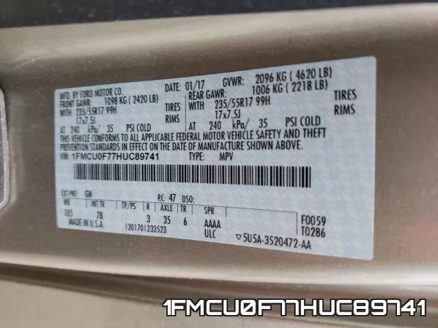1FMCU0F77HUC89741 фото 2